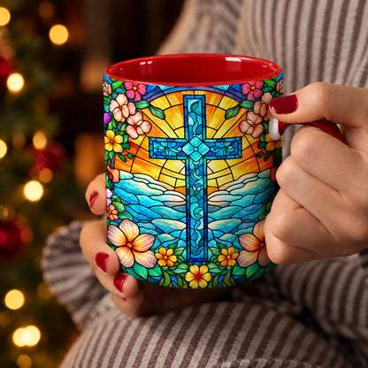 Christian Ceramic Accent Mug Stained Glass Cross