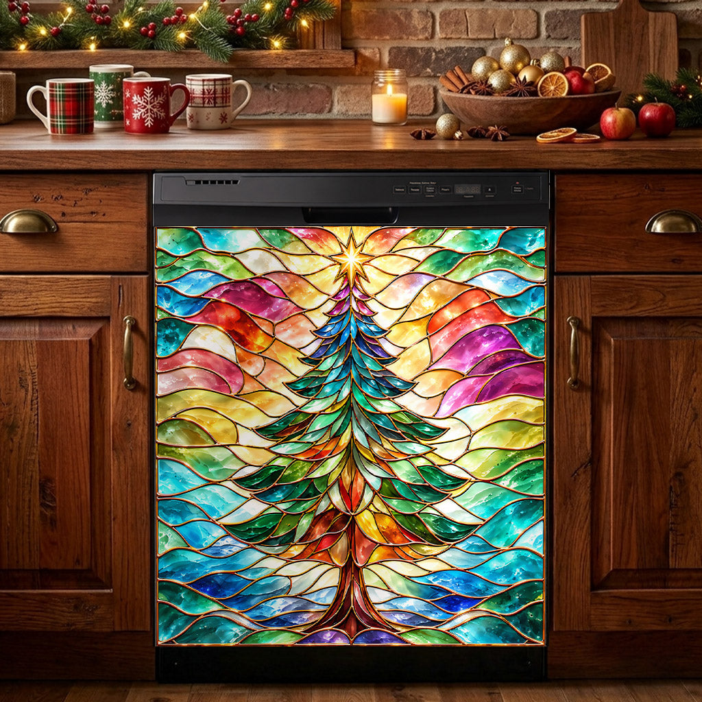Christmas Magnetic Dishwasher Cover Stained Glass Christmas Tree