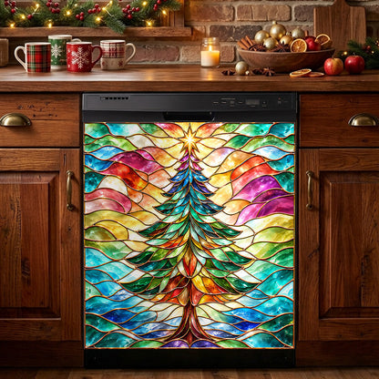 Christmas Magnetic Dishwasher Cover Stained Glass Christmas Tree
