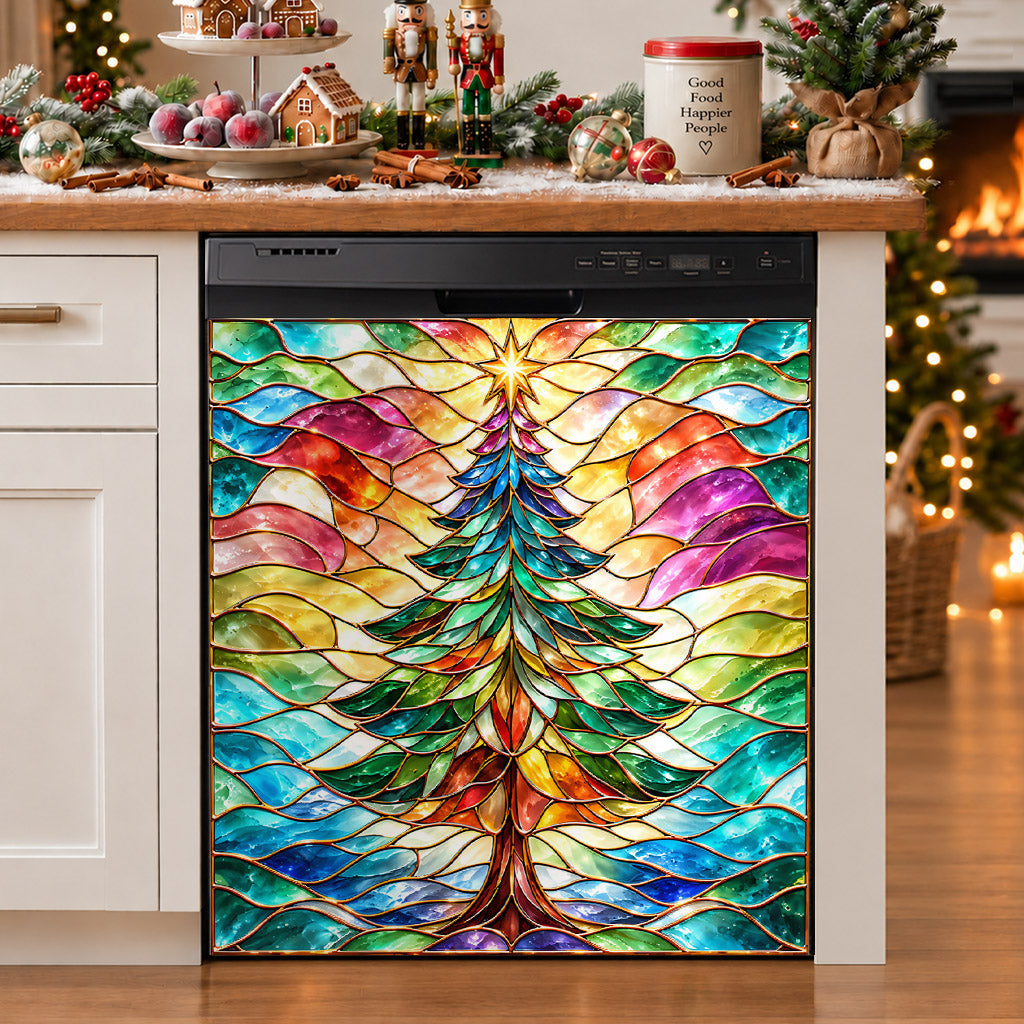 Christmas Magnetic Dishwasher Cover Stained Glass Christmas Tree