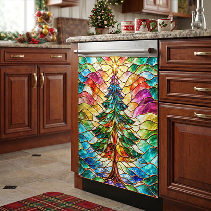 Christmas Magnetic Dishwasher Cover Stained Glass Christmas Tree