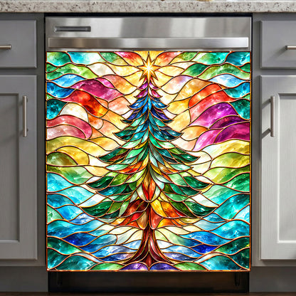 Christmas Magnetic Dishwasher Cover Stained Glass Christmas Tree