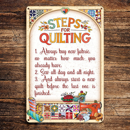 Sewing Lover 2D Metal Sign Steps For Quilting