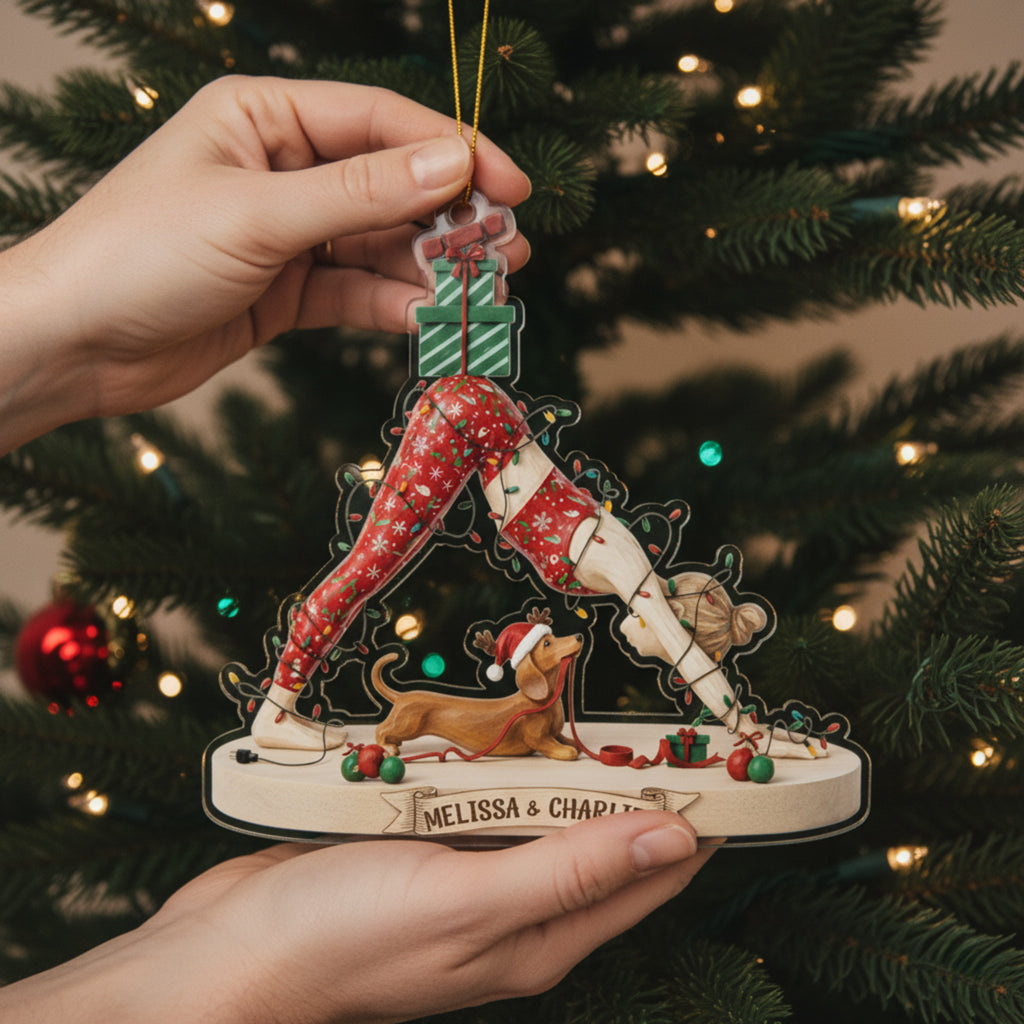 Yoga Lovers 2D Acrylic Ornament Stretching Into The Season Personalized