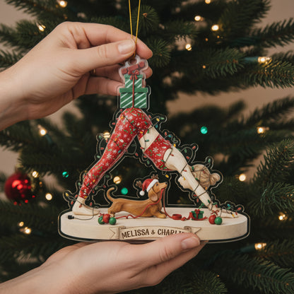 Yoga Lovers 2D Acrylic Ornament Stretching Into The Season Personalized