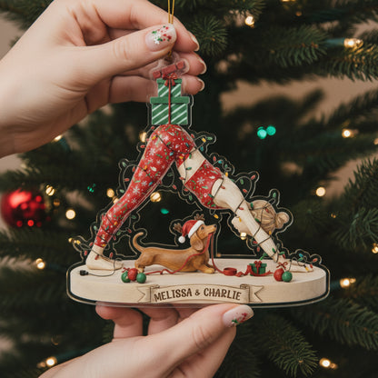 Yoga Lovers 2D Acrylic Ornament Stretching Into The Season Personalized