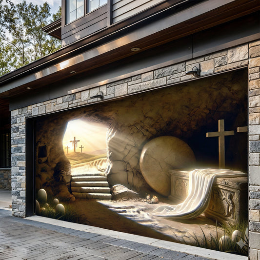 Christian Easter Garage Door Banner Decoration - Sunlight On The Tomb