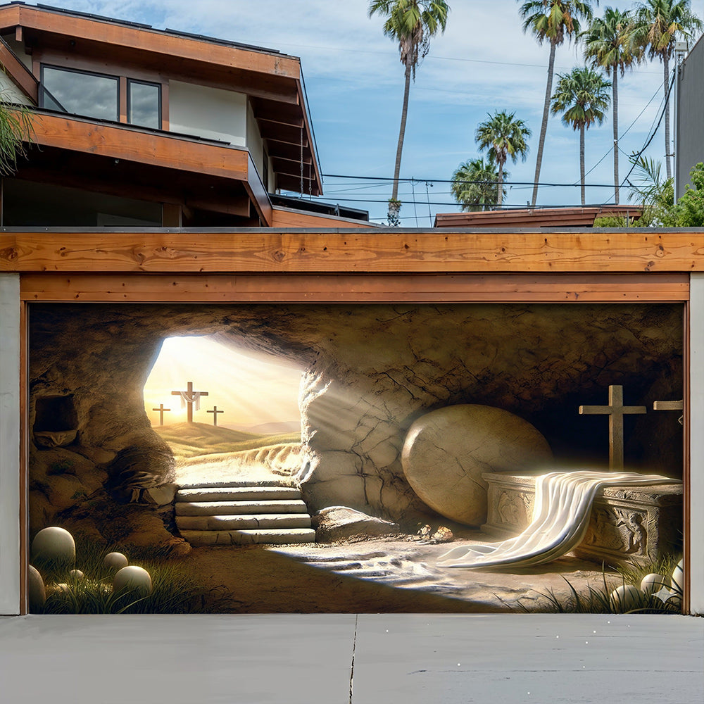 Christian Easter Garage Door Banner Decoration - Sunlight On The Tomb