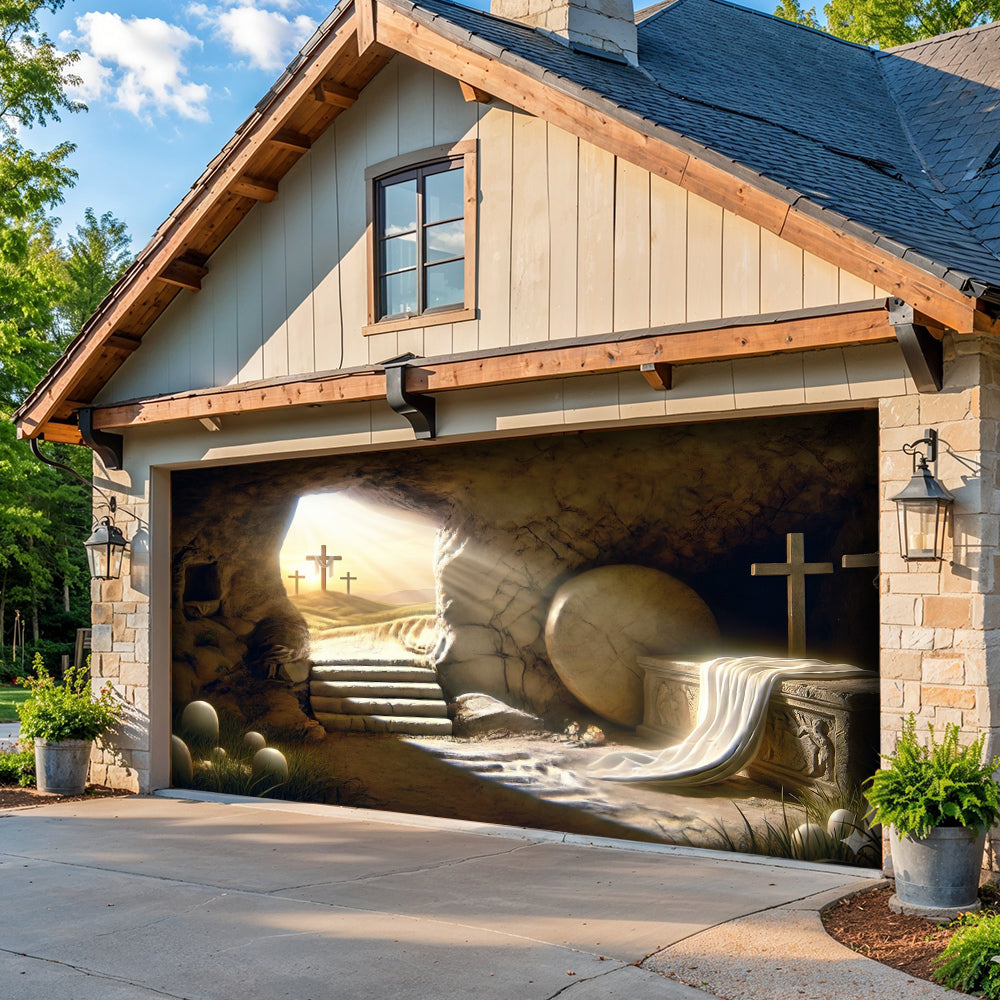 Christian Easter Garage Door Banner Decoration - Sunlight On The Tomb