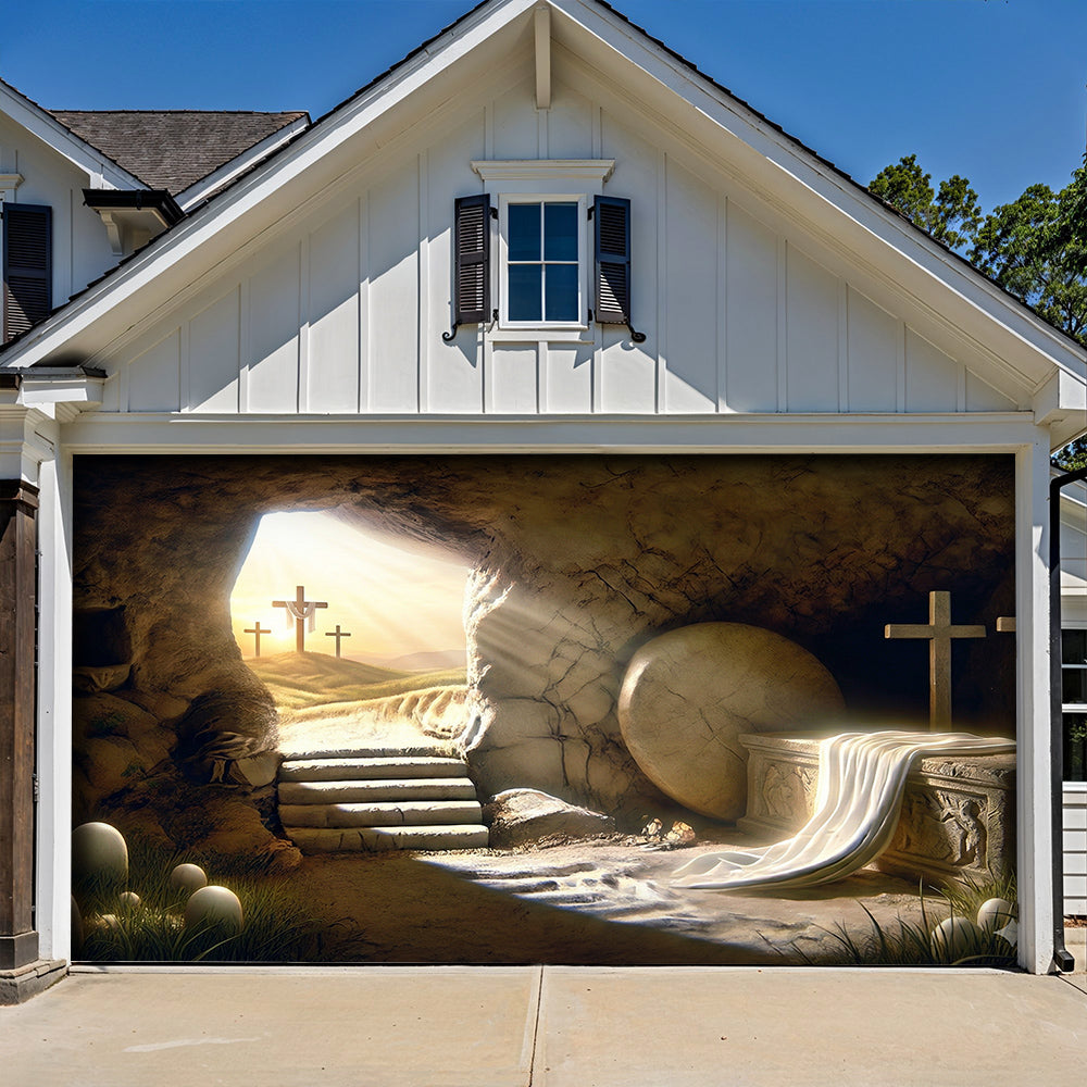 Christian Easter Garage Door Banner Decoration - Sunlight On The Tomb