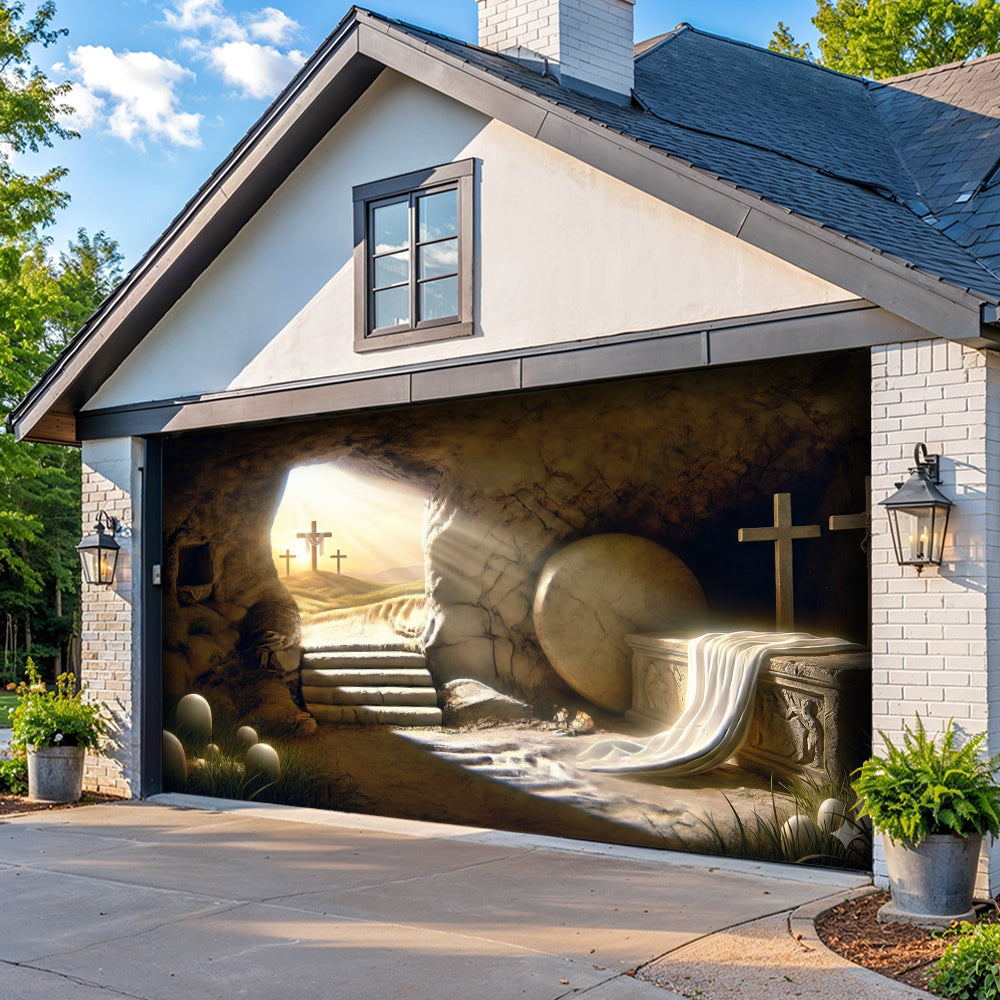 Christian Easter Garage Door Banner Decoration - Sunlight On The Tomb