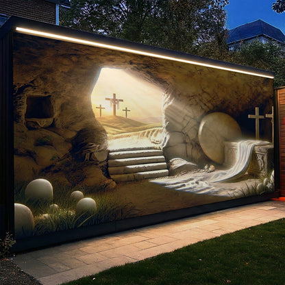 Christian Easter Garage Door Banner Decoration - Sunlight On The Tomb