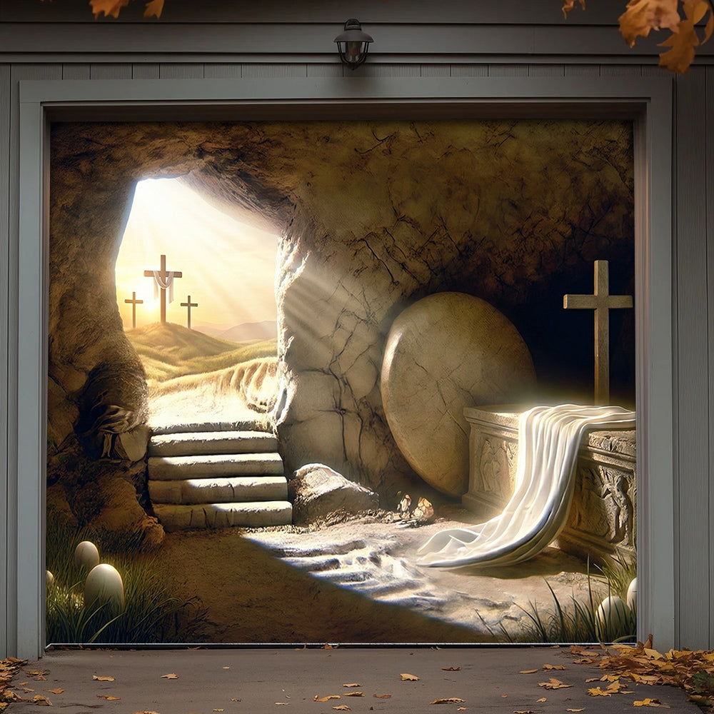 Christian Easter Garage Door Banner Decoration - Sunlight On The Tomb