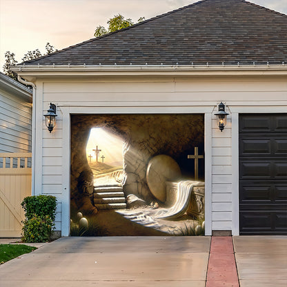 Christian Easter Garage Door Banner Decoration - Sunlight On The Tomb