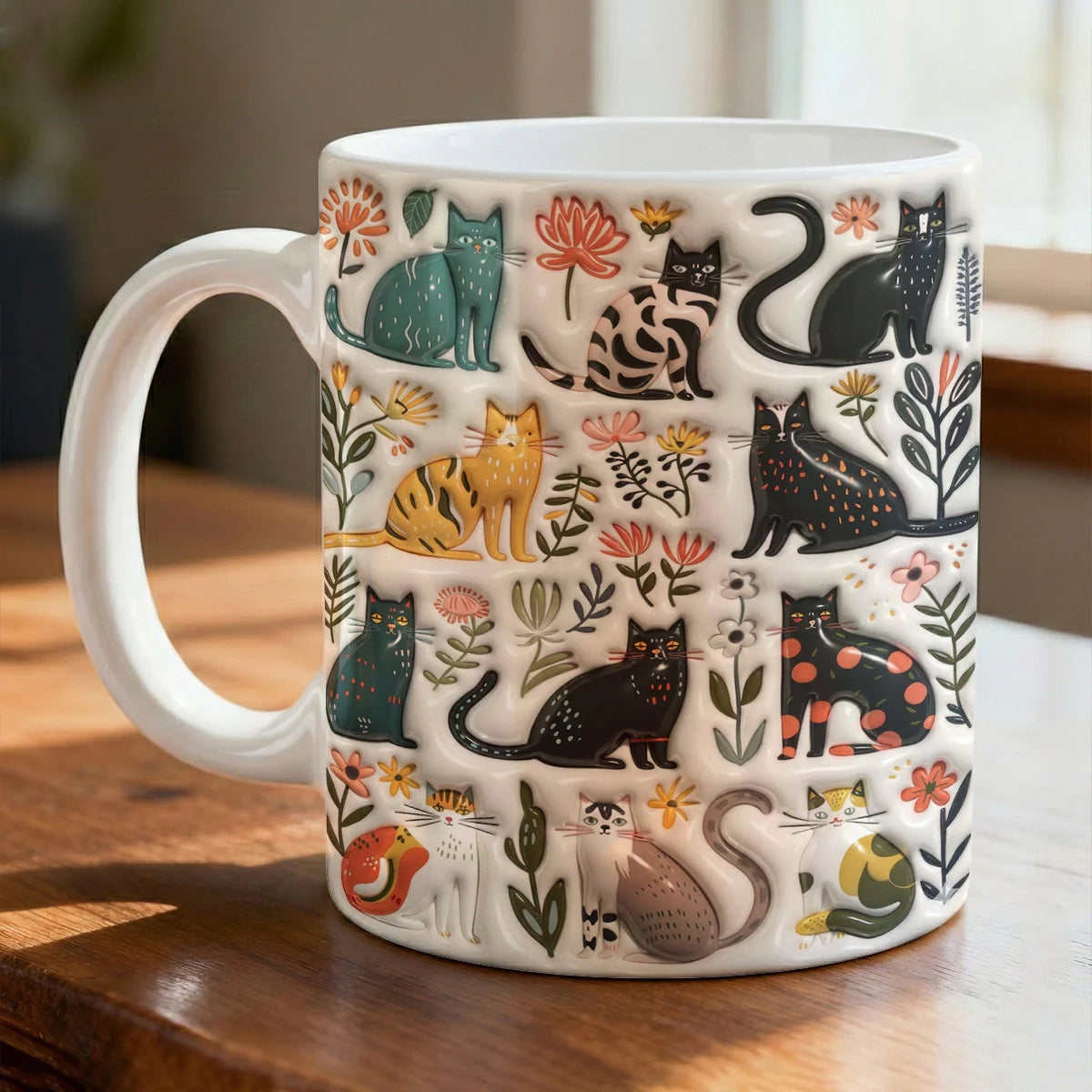 Cat 11Oz Mug Puffy Botanical Cats