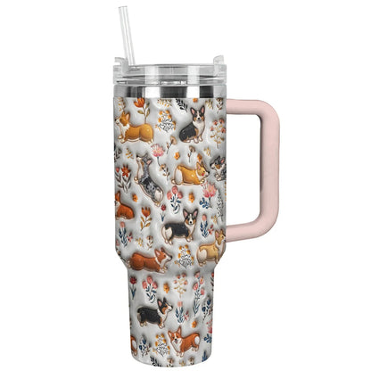 Corgi 40 oz Tumbler Happy Field Flowers