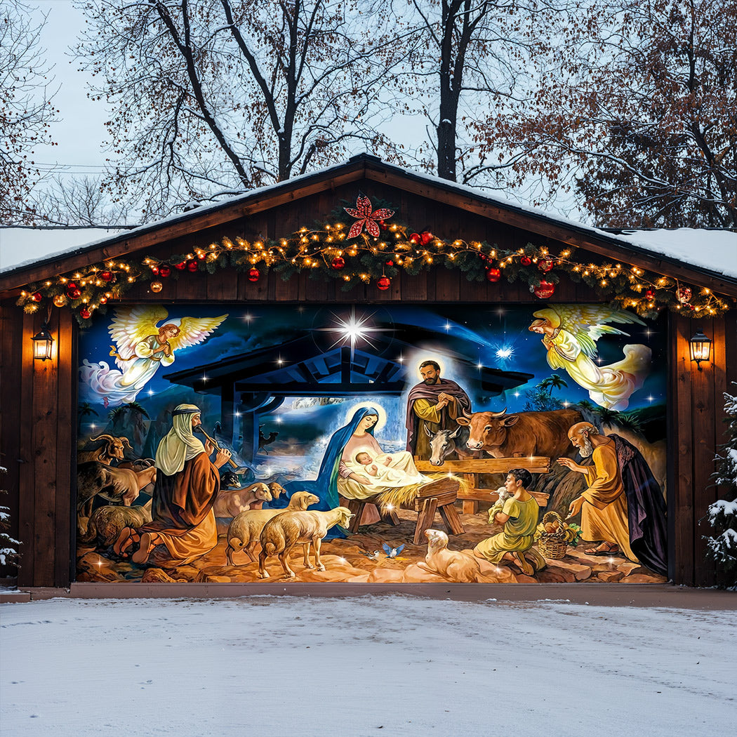 God Garage Door Banner Decoration -  The Birth Of Jesus