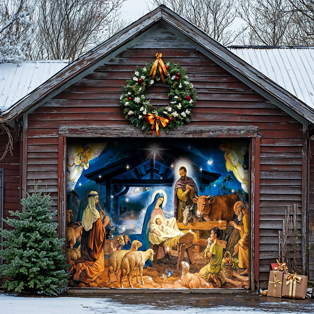 God Garage Door Banner Decoration -  The Birth Of Jesus