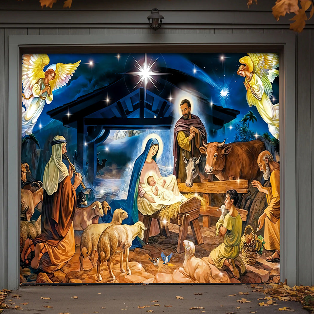 God Garage Door Banner Decoration -  The Birth Of Jesus