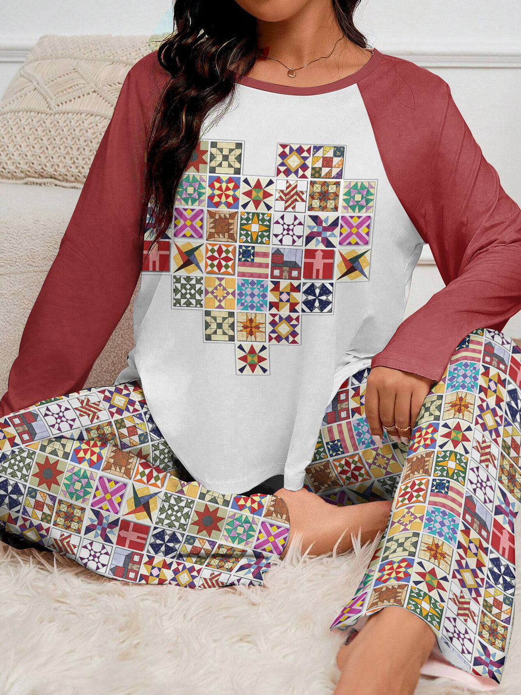 Quilting Lover Raglan Lounge Pajamas The Heart Of A Quilter