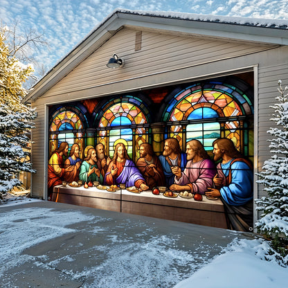 God Garage Door Banner Decoration -  The Last Supper In Stained Glass