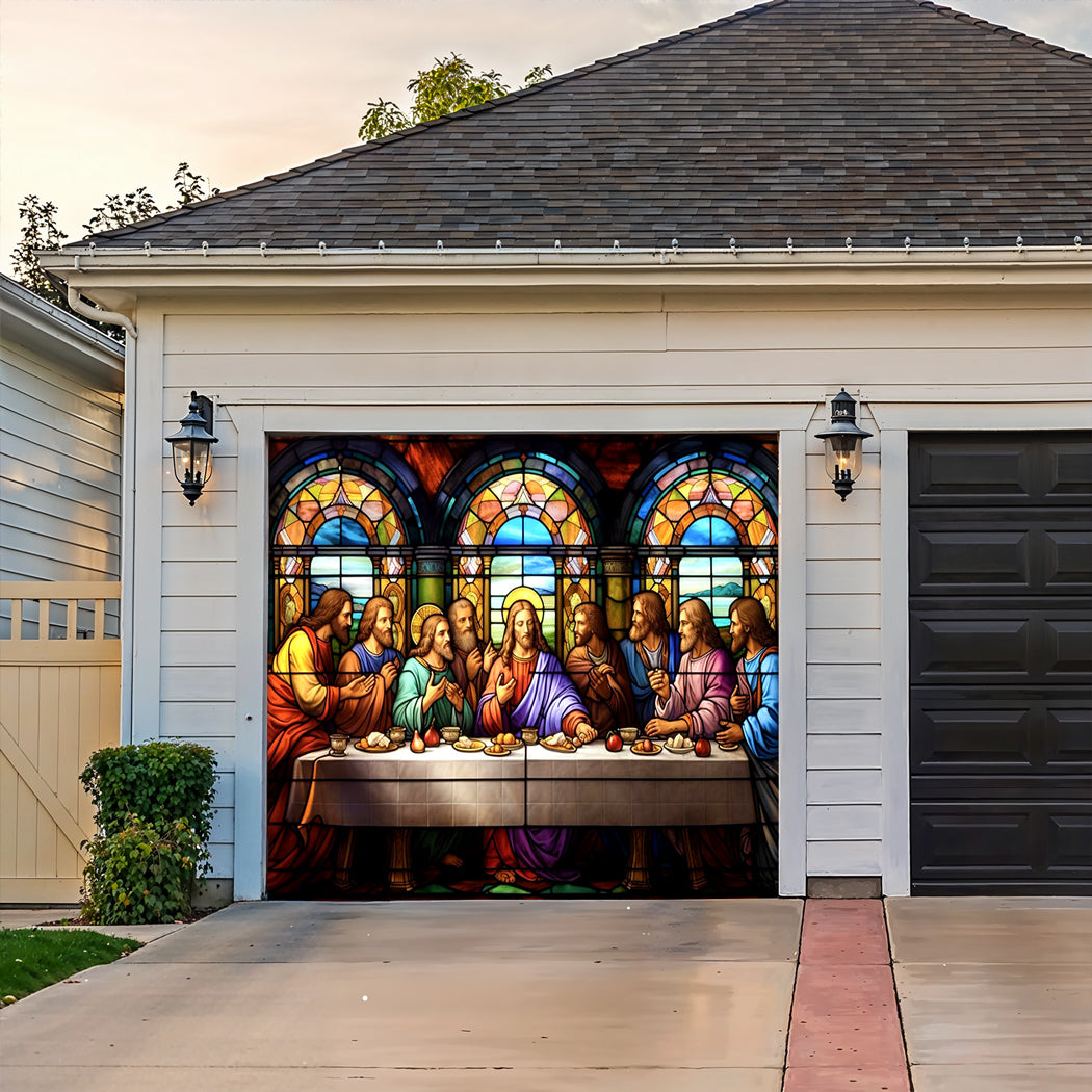 God Garage Door Banner Decoration -  The Last Supper In Stained Glass