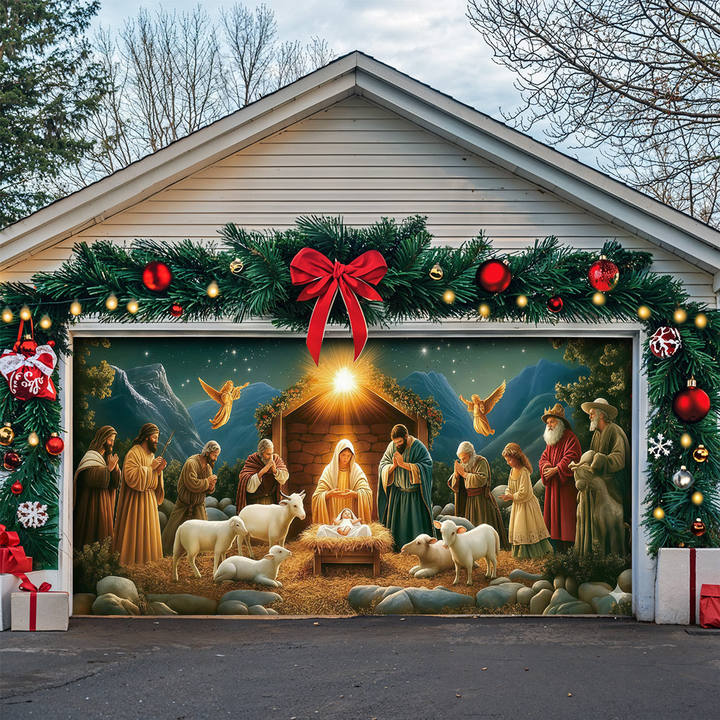 God Garage Door Banner Decoration - The Nativity Scene
