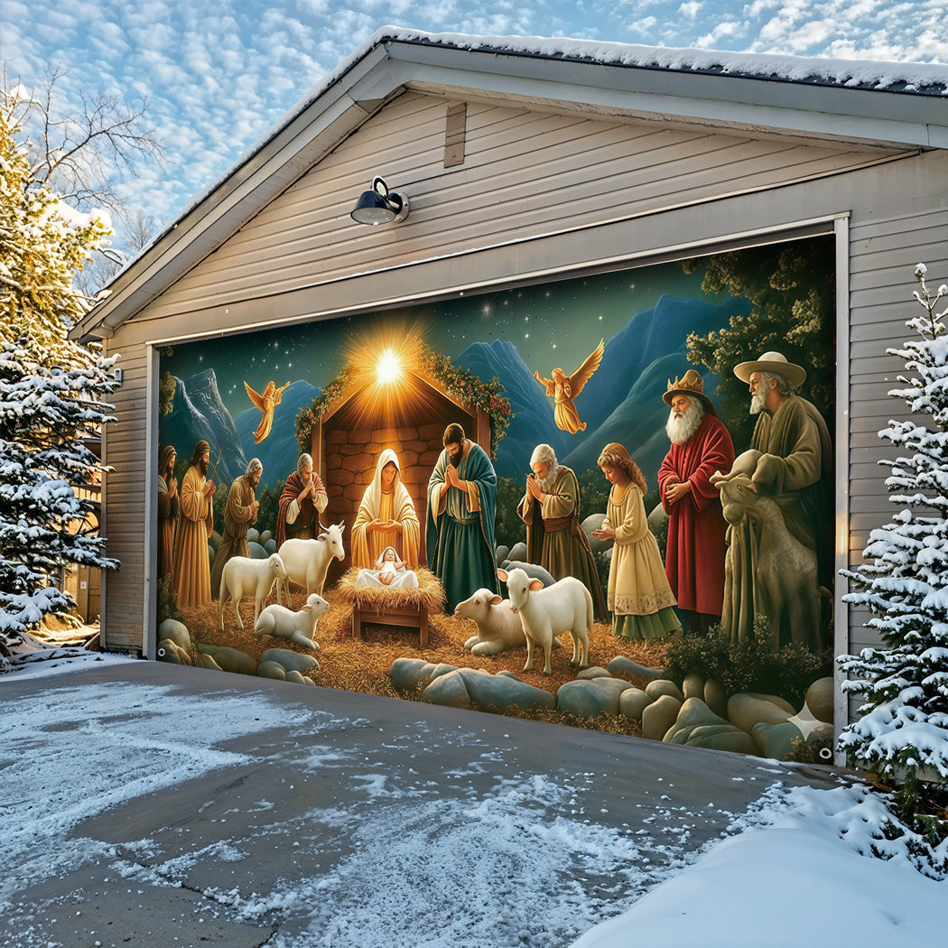 God Garage Door Banner Decoration - The Nativity Scene