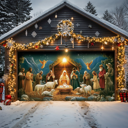 God Garage Door Banner Decoration - The Nativity Scene
