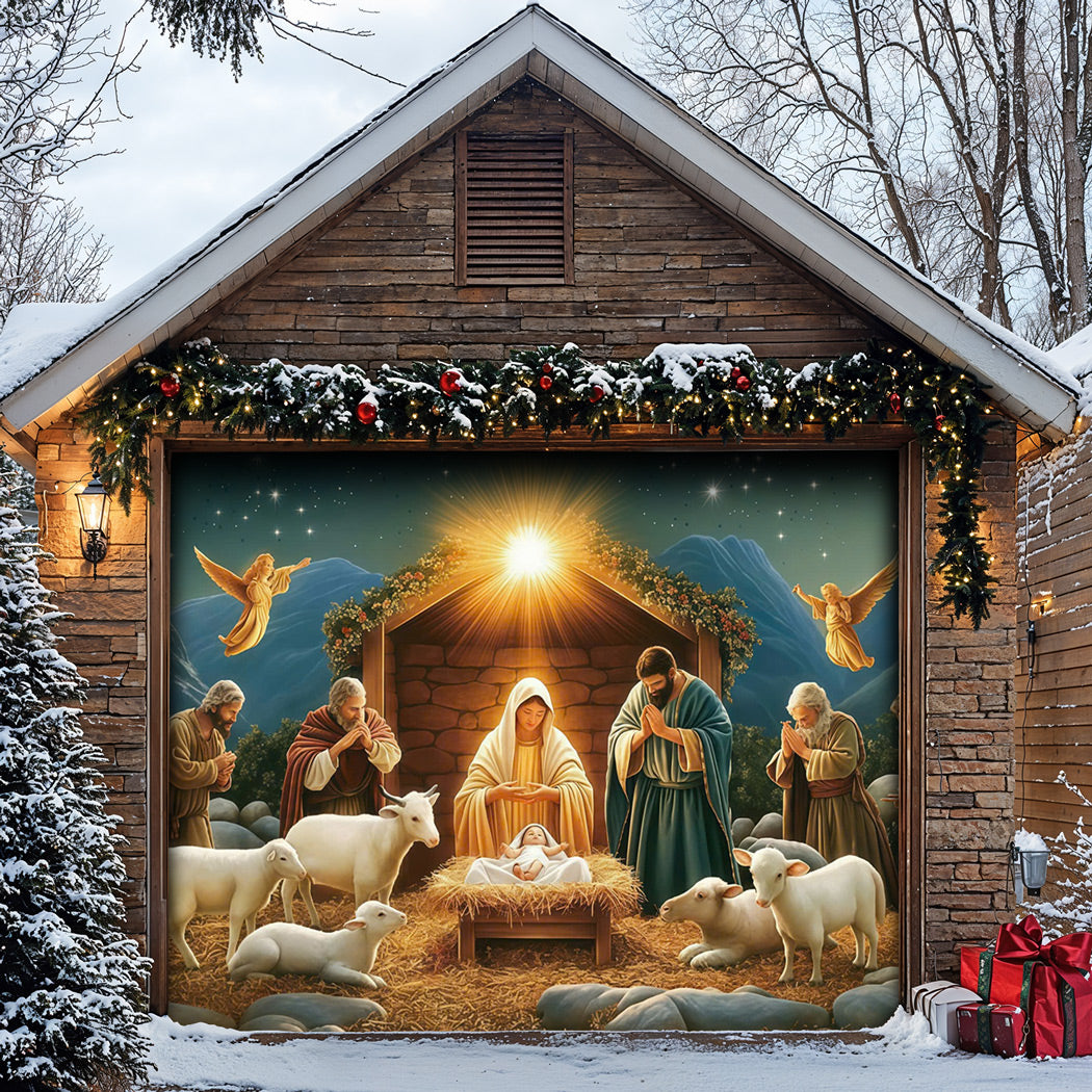 God Garage Door Banner Decoration - The Nativity Scene