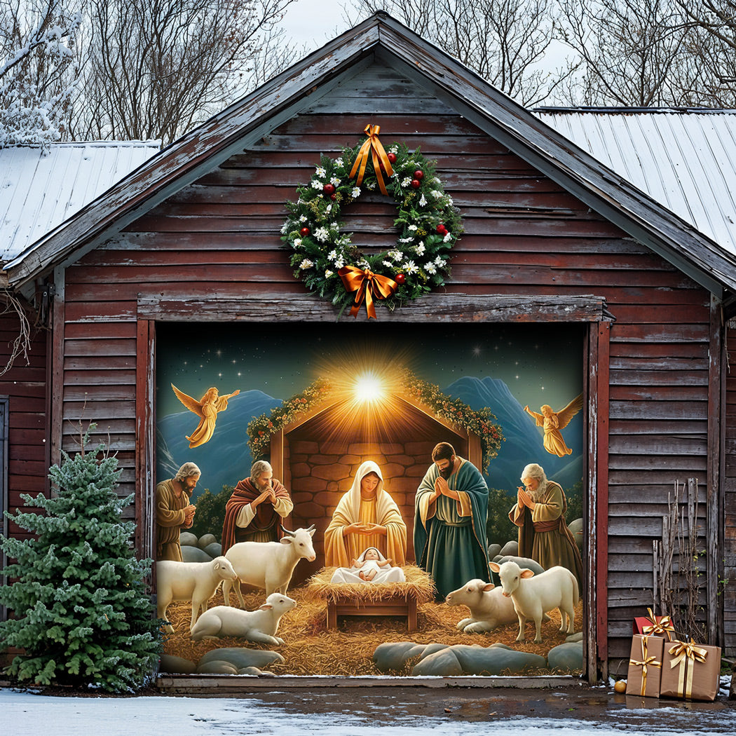 God Garage Door Banner Decoration - The Nativity Scene