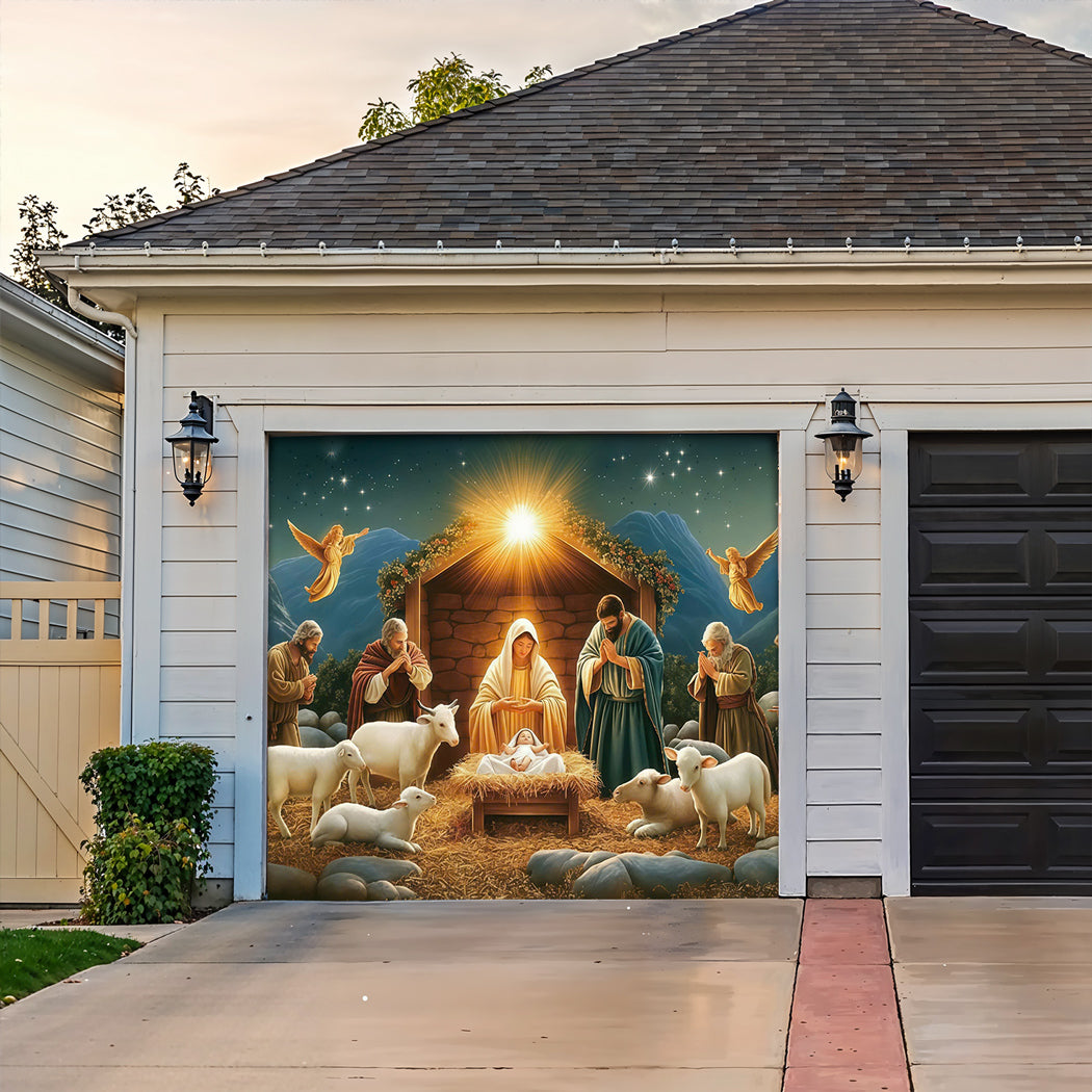 God Garage Door Banner Decoration - The Nativity Scene