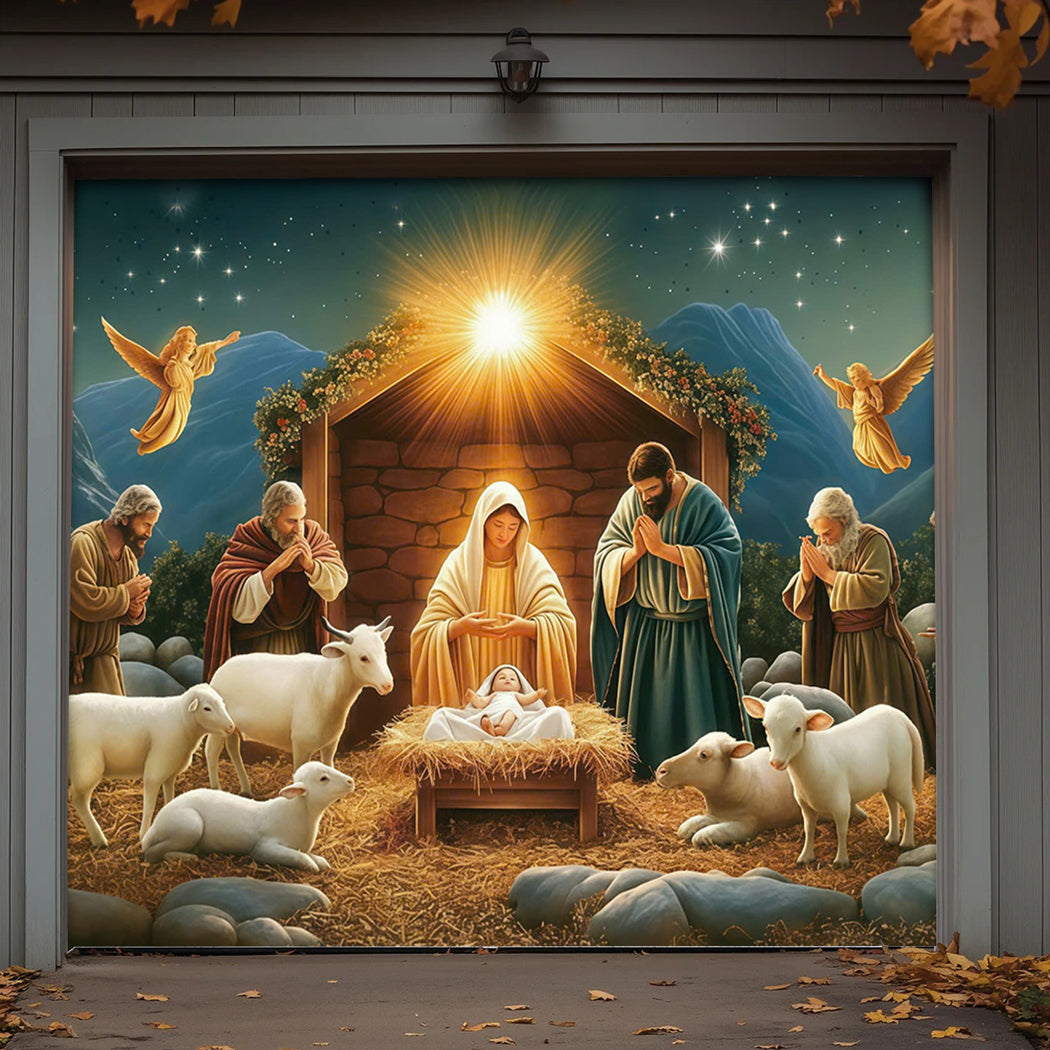 God Garage Door Banner Decoration - The Nativity Scene