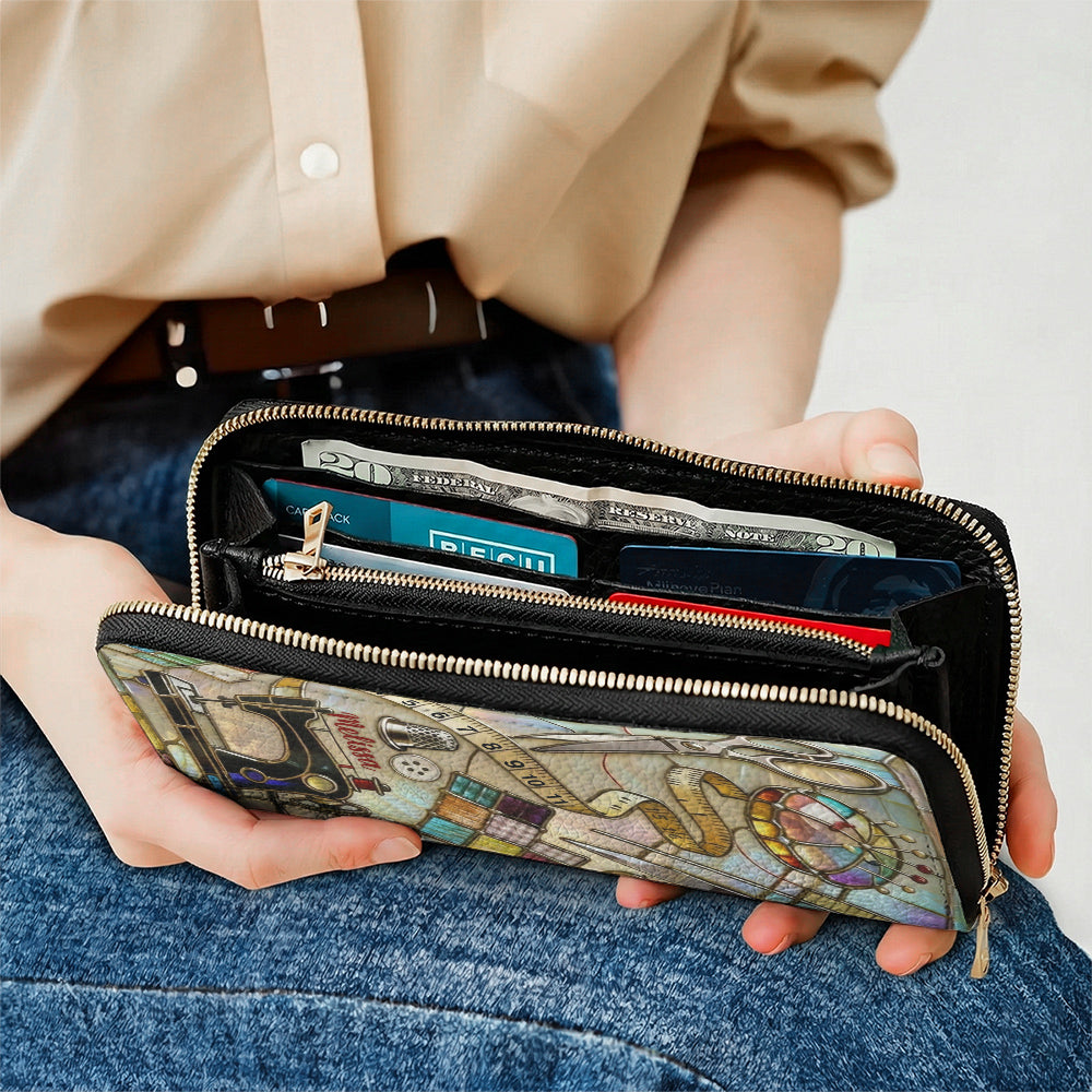 Sewing Lover Leather Wallet Personalized The Seamstress's Mosaic