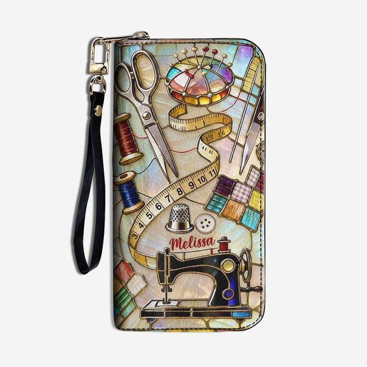 Sewing Lover Leather Wallet Personalized The Seamstress's Mosaic