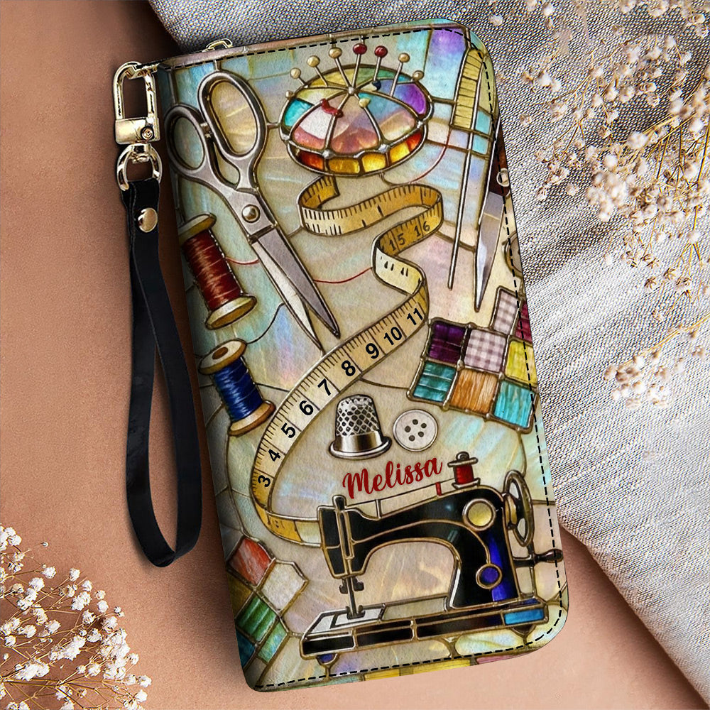 Sewing Lover Leather Wallet Personalized The Seamstress's Mosaic