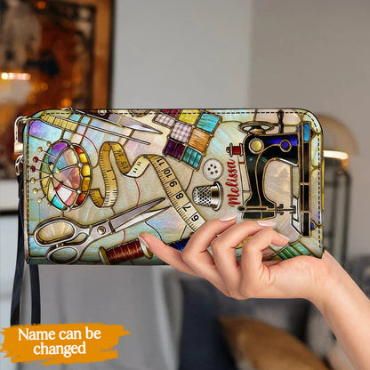 Sewing Lover Leather Wallet Personalized The Seamstress's Mosaic