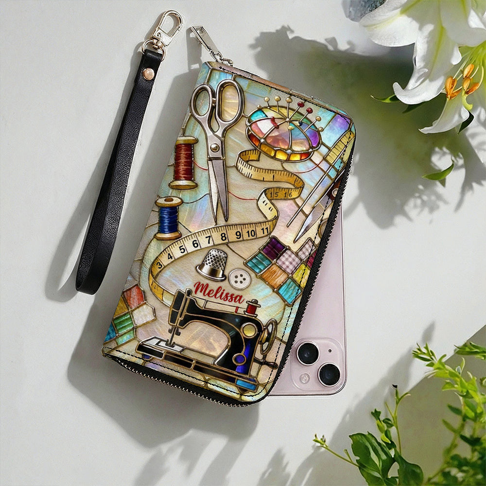 Sewing Lover Leather Wallet Personalized The Seamstress's Mosaic