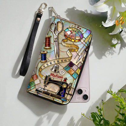 Sewing Lover Leather Wallet Personalized The Seamstress's Mosaic