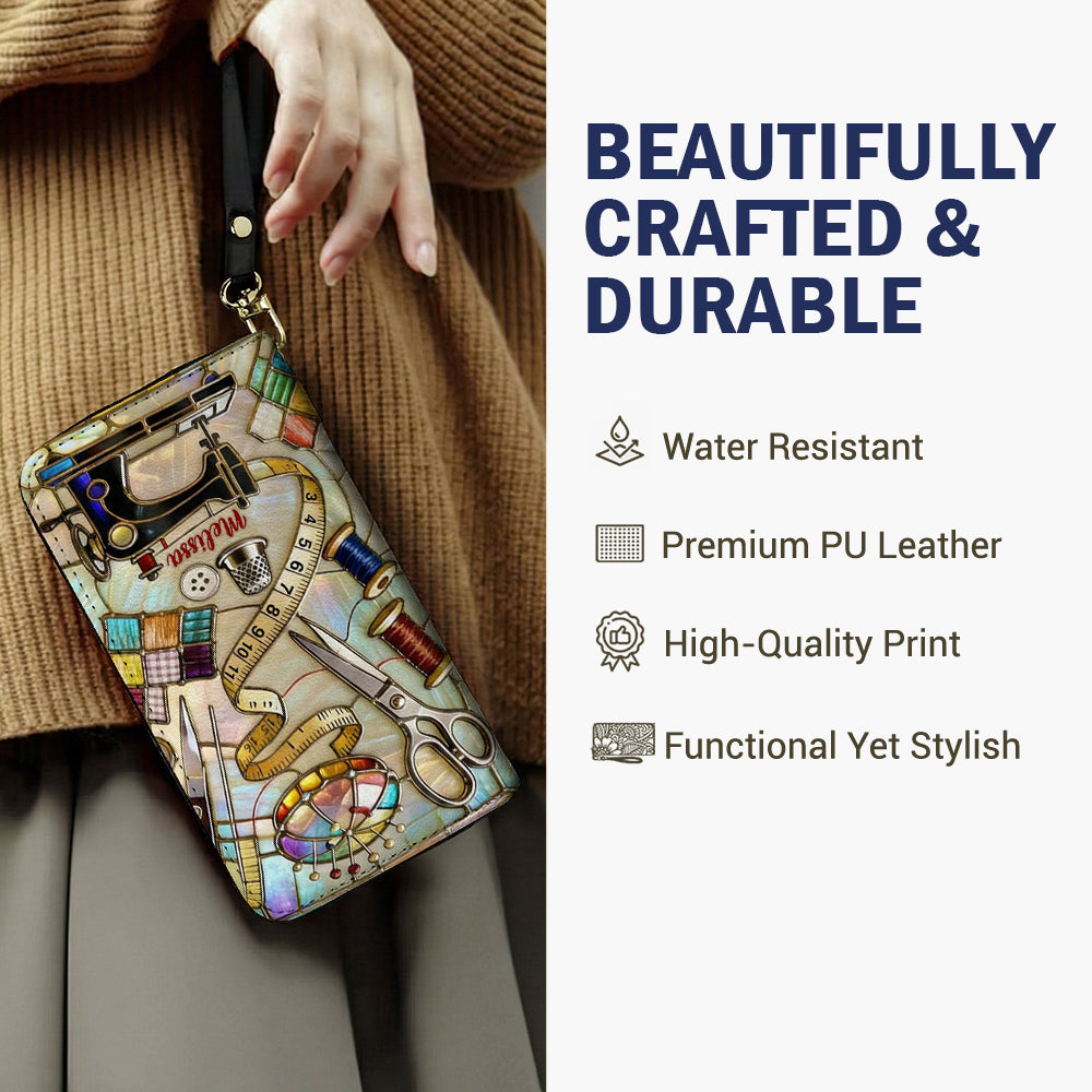 Sewing Lover Leather Wallet Personalized The Seamstress's Mosaic