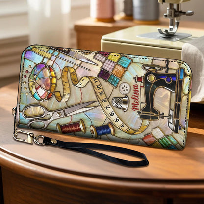 Sewing Lover Leather Wallet Personalized The Seamstress's Mosaic