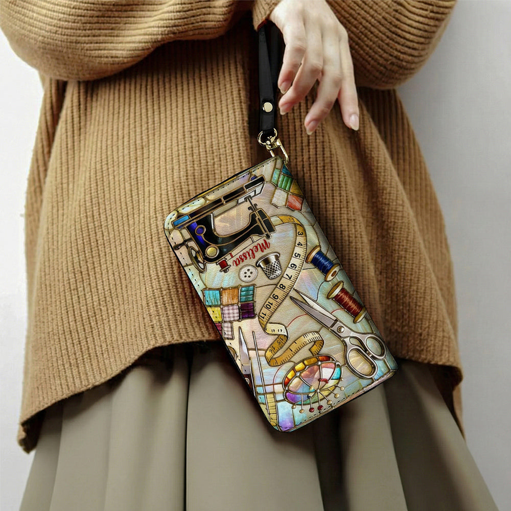 Sewing Lover Leather Wallet Personalized The Seamstress's Mosaic