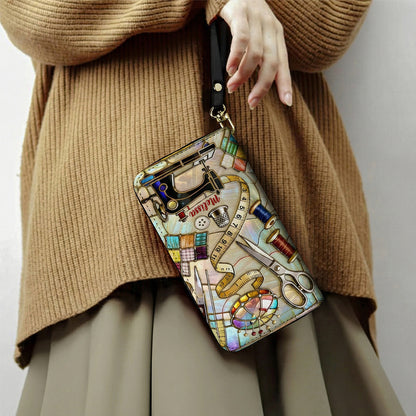 Sewing Lover Leather Wallet Personalized The Seamstress's Mosaic