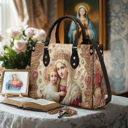 Christian 2D Print Leather Handbag The Virgin And Child
