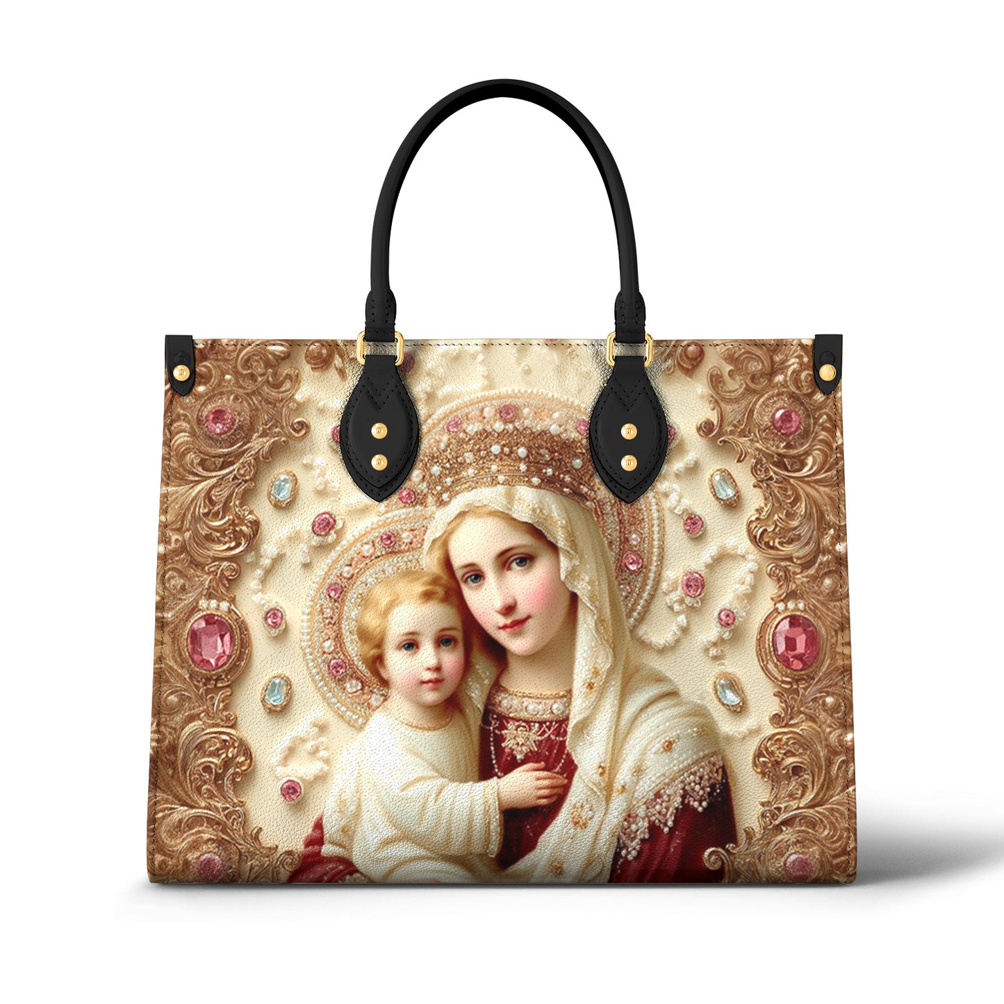 Christian 2D Print Leather Handbag The Virgin And Child