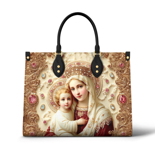 Christian 2D Print Leather Handbag The Virgin And Child