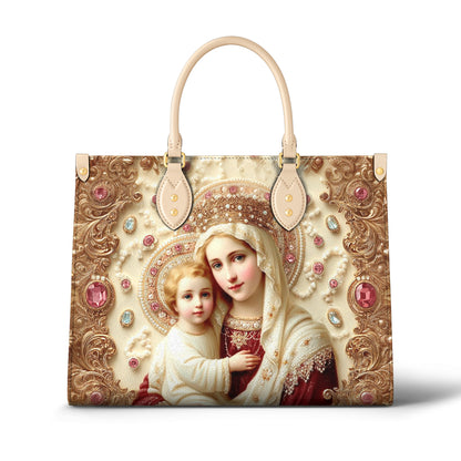 Christian 2D Print Leather Handbag The Virgin And Child