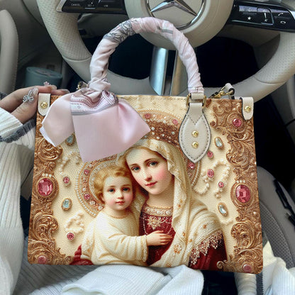 Christian 2D Print Leather Handbag The Virgin And Child