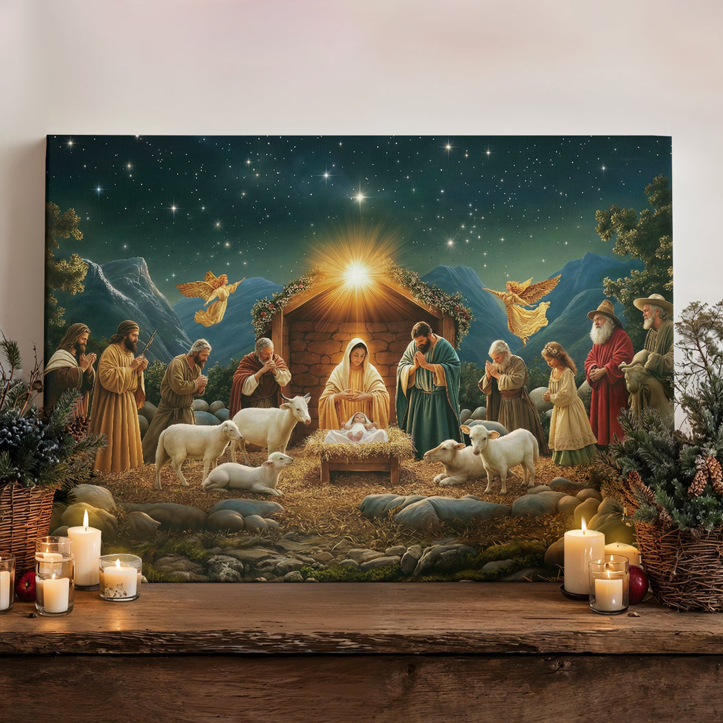 God Wooden-Framed Canvas Wall Art The Nativity Night
