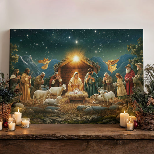 God Wooden-Framed Canvas Wall Art The Nativity Night